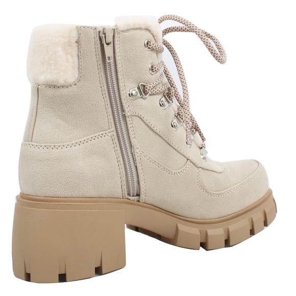 Ice Faux Suede Shearling Trim Lug Winter Ankle Bootie - Picture 4 of 6